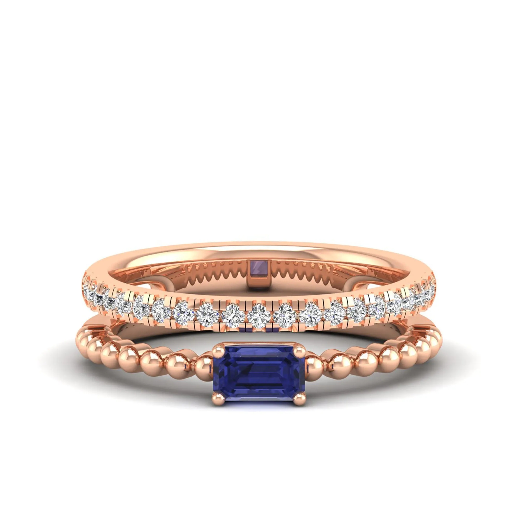 Emerald Cut East-West Tanzanite and Diamond Ring