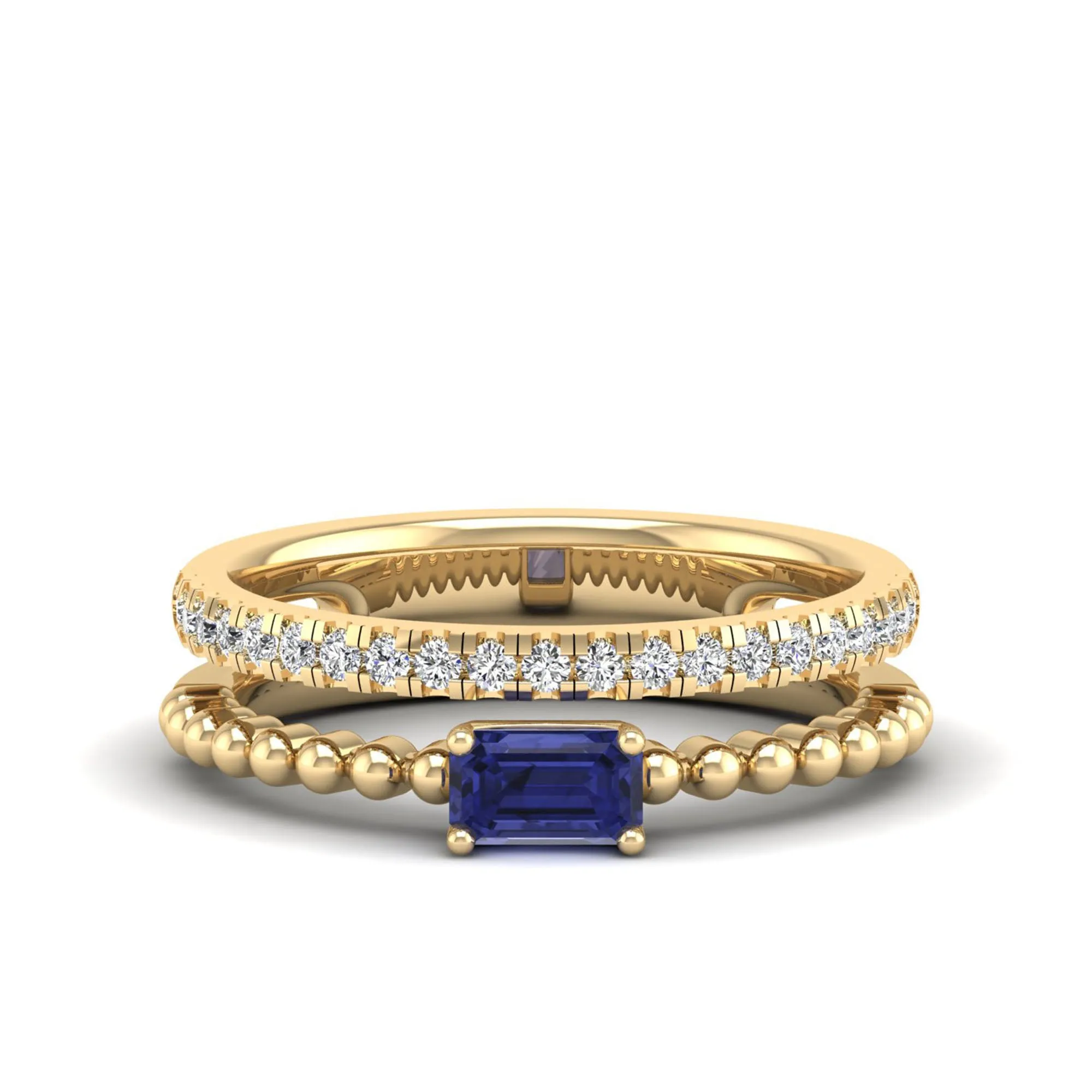 Emerald Cut East-West Tanzanite and Diamond Ring