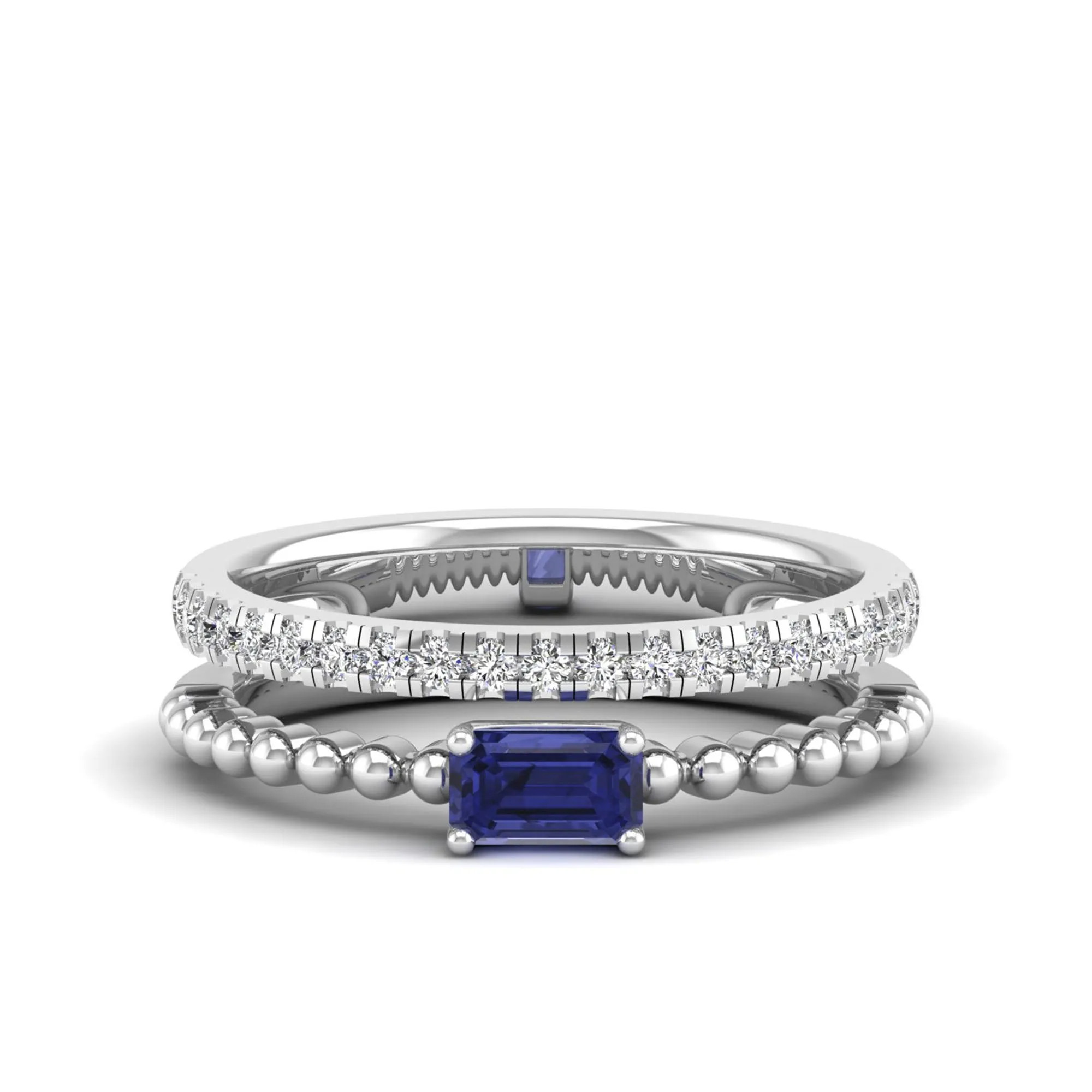 Emerald Cut East-West Tanzanite and Diamond Ring