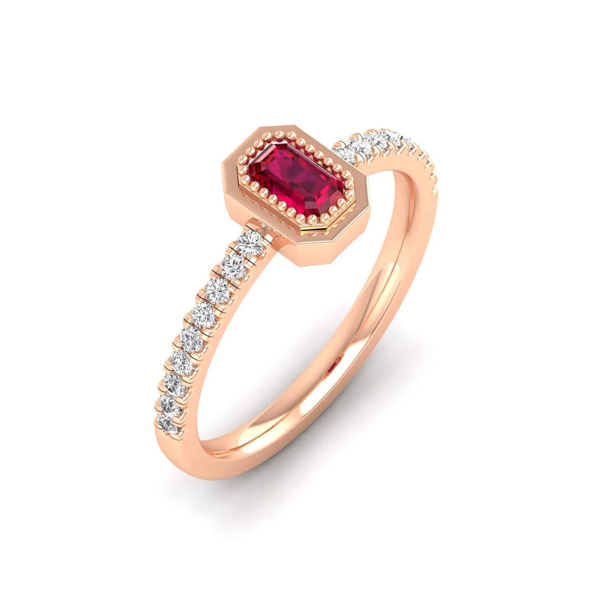 Emerald Cut Ruby and Diamond Ring
