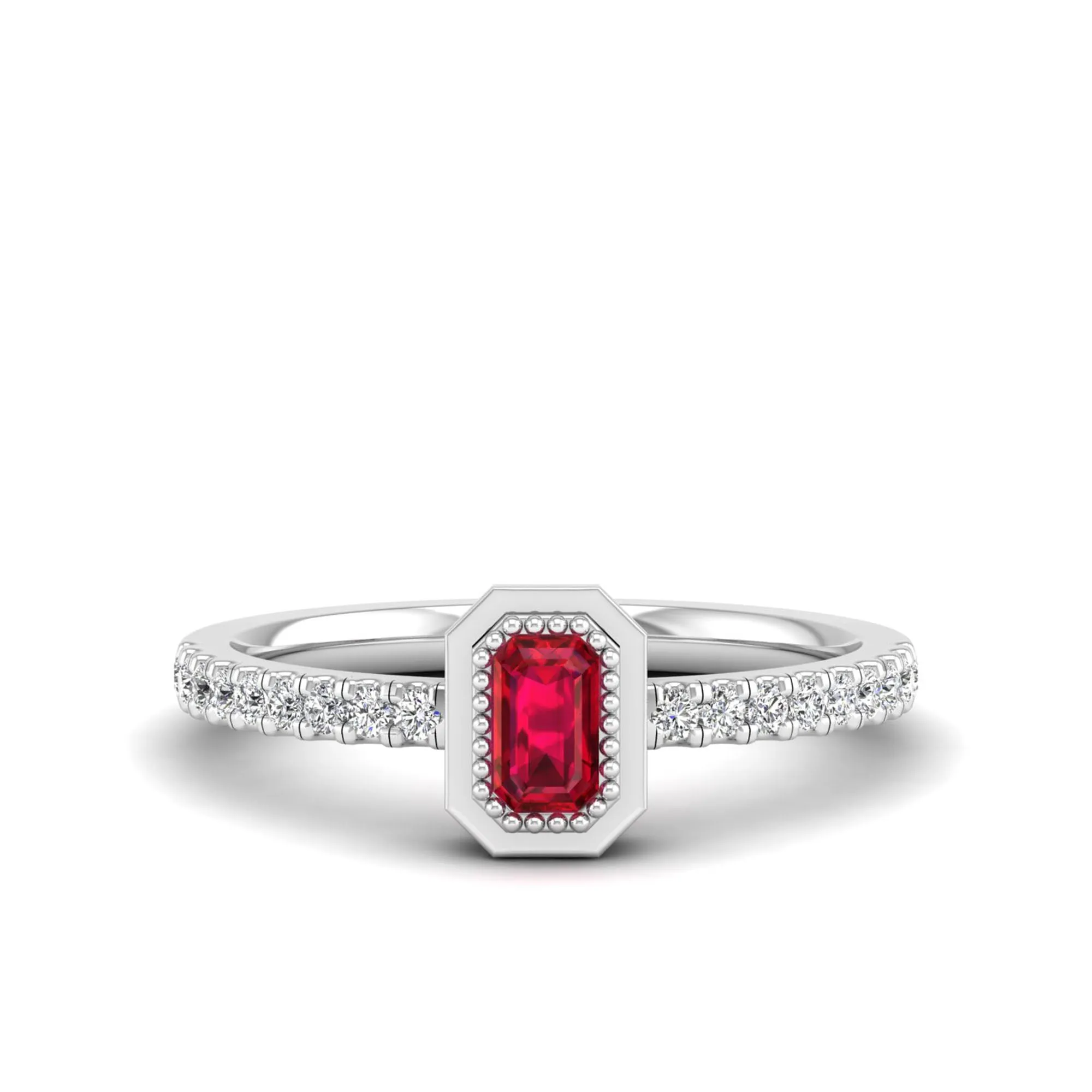 Emerald Cut Ruby and Diamond Ring