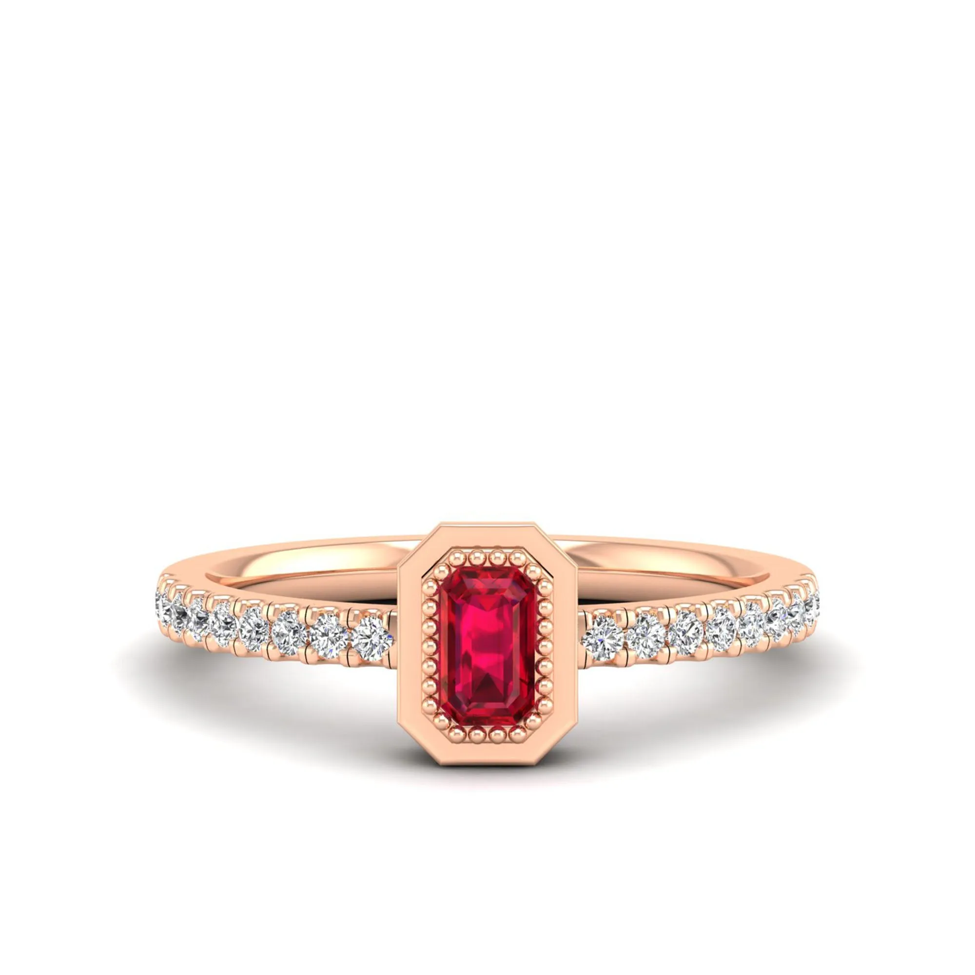 Emerald Cut Ruby and Diamond Ring