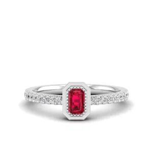 Emerald Cut Ruby and Diamond Ring