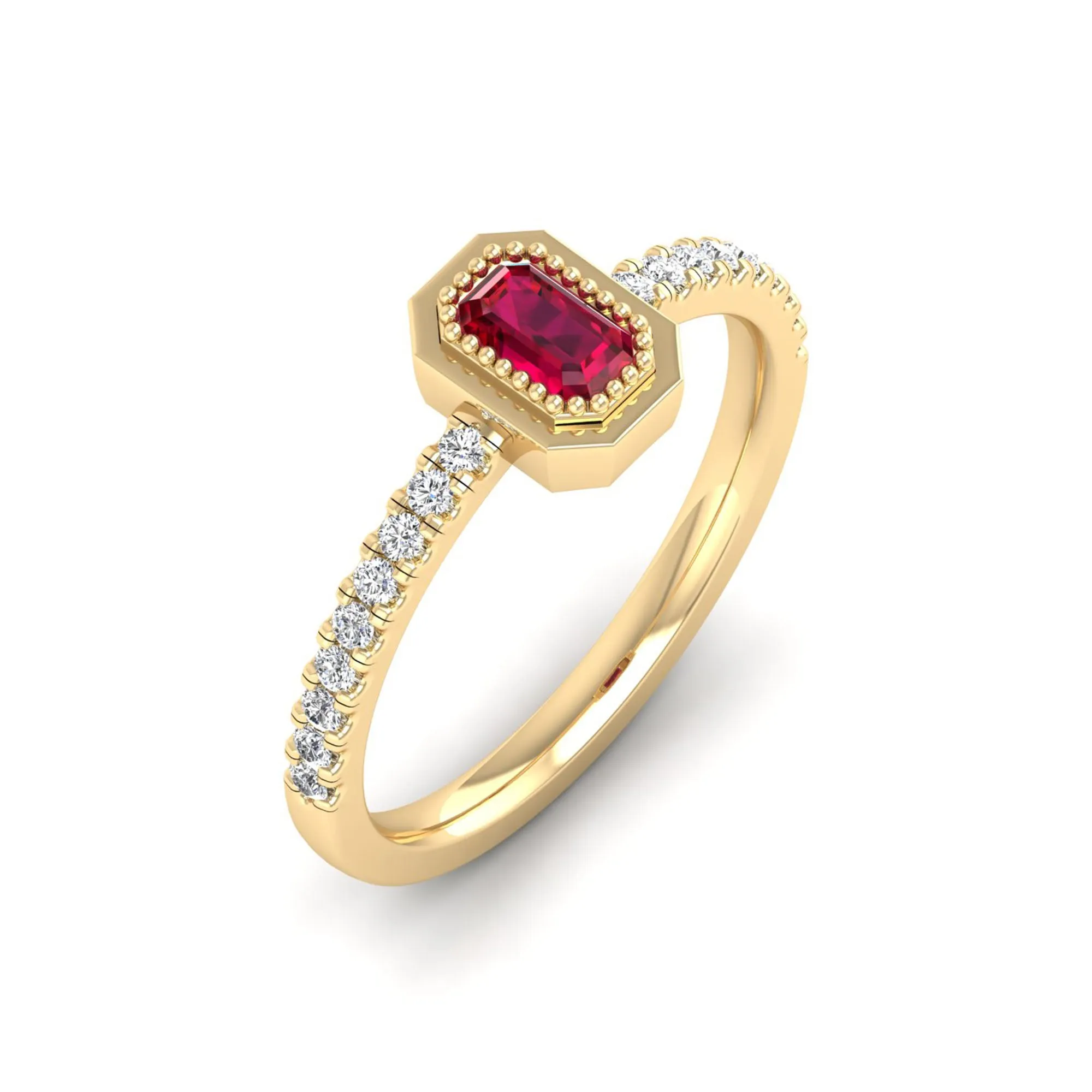 Emerald Cut Ruby and Diamond Ring