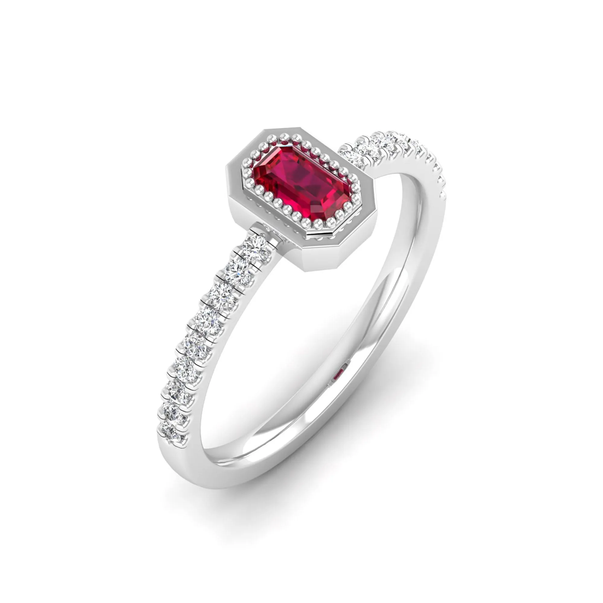Emerald Cut Ruby and Diamond Ring