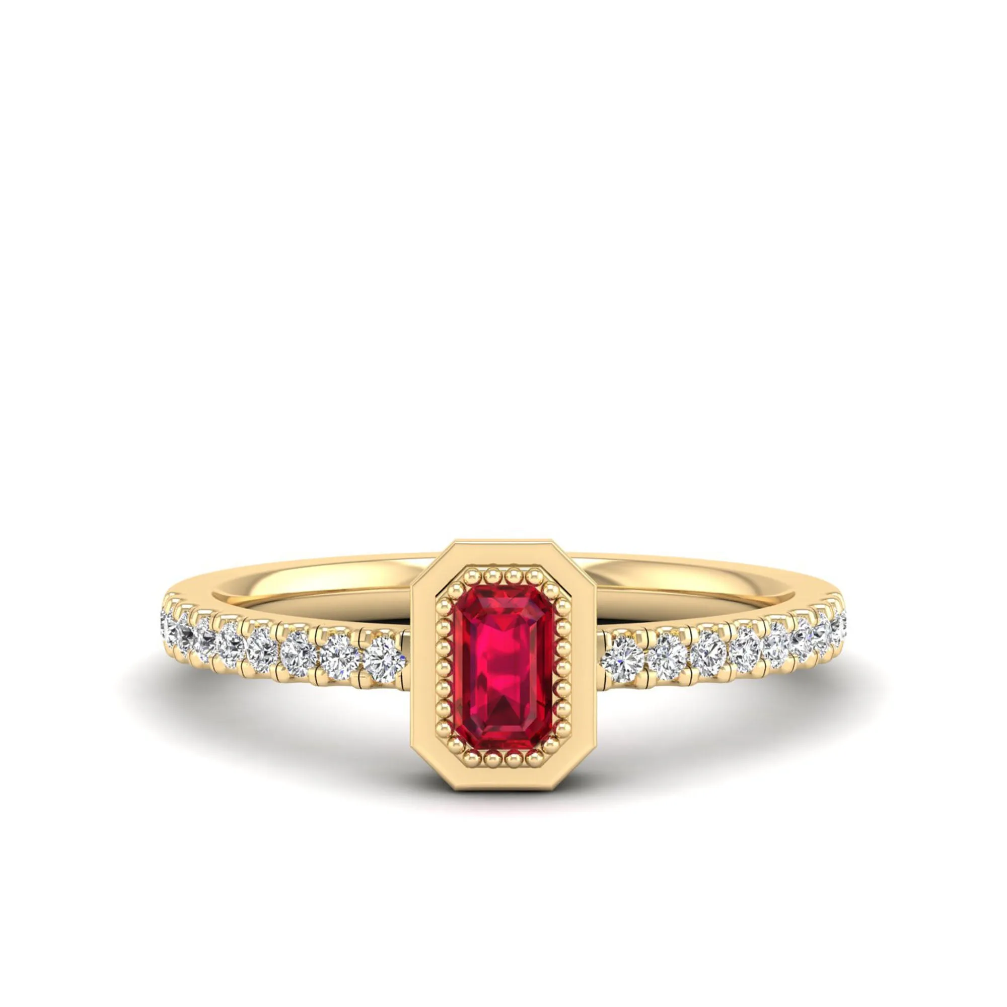 Emerald Cut Ruby and Diamond Ring