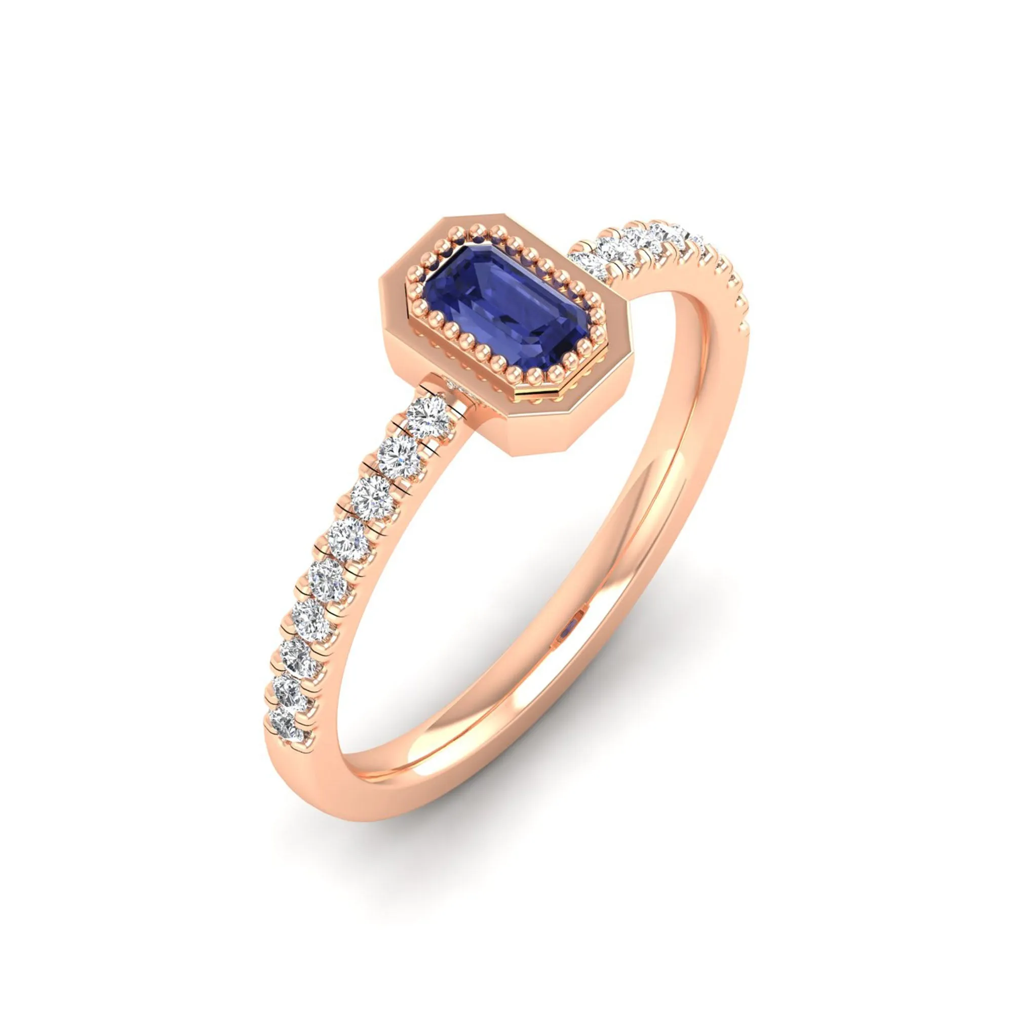 Emerald Cut Tanzanite and Diamond Ring