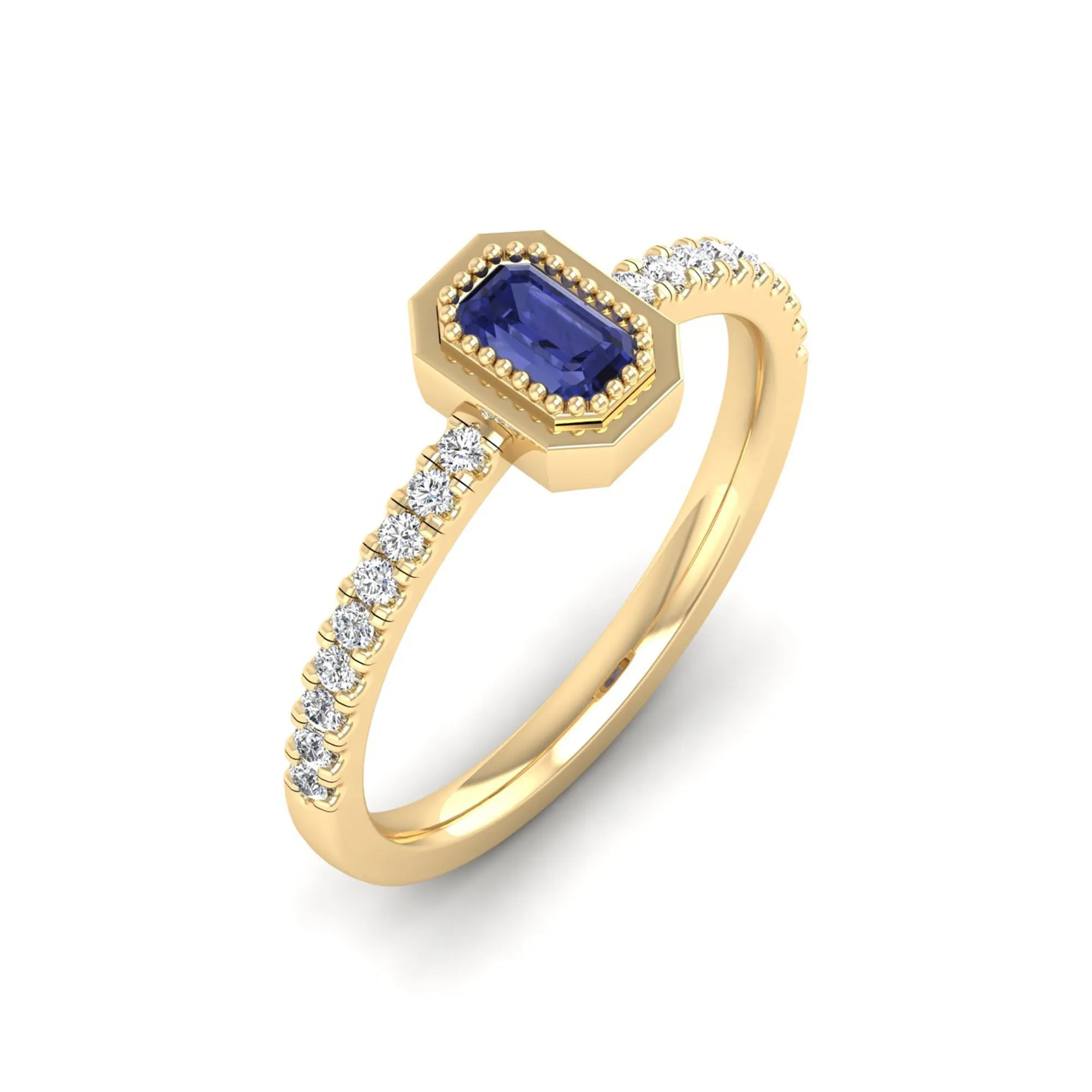 Emerald Cut Tanzanite and Diamond Ring