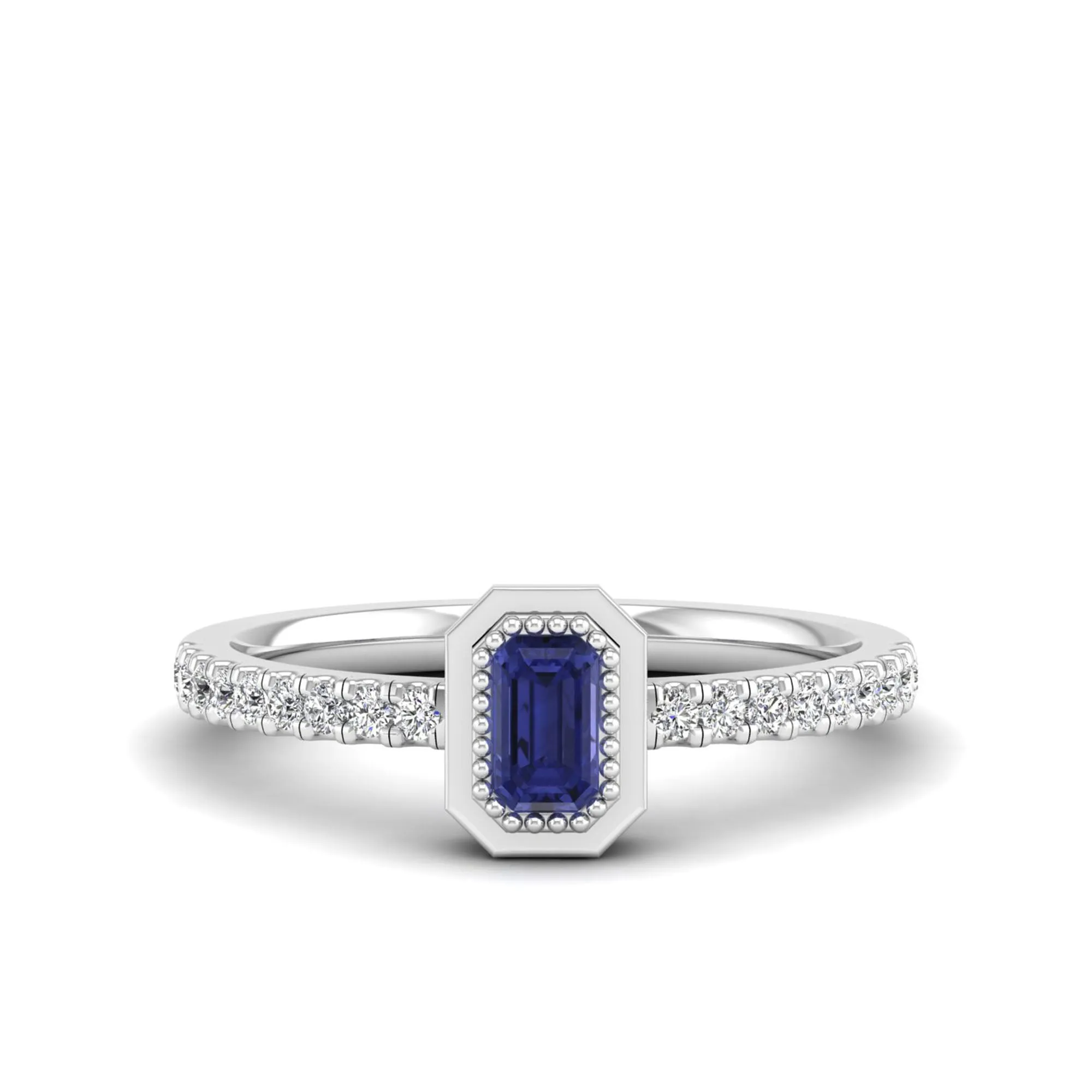 Emerald Cut Tanzanite and Diamond Ring