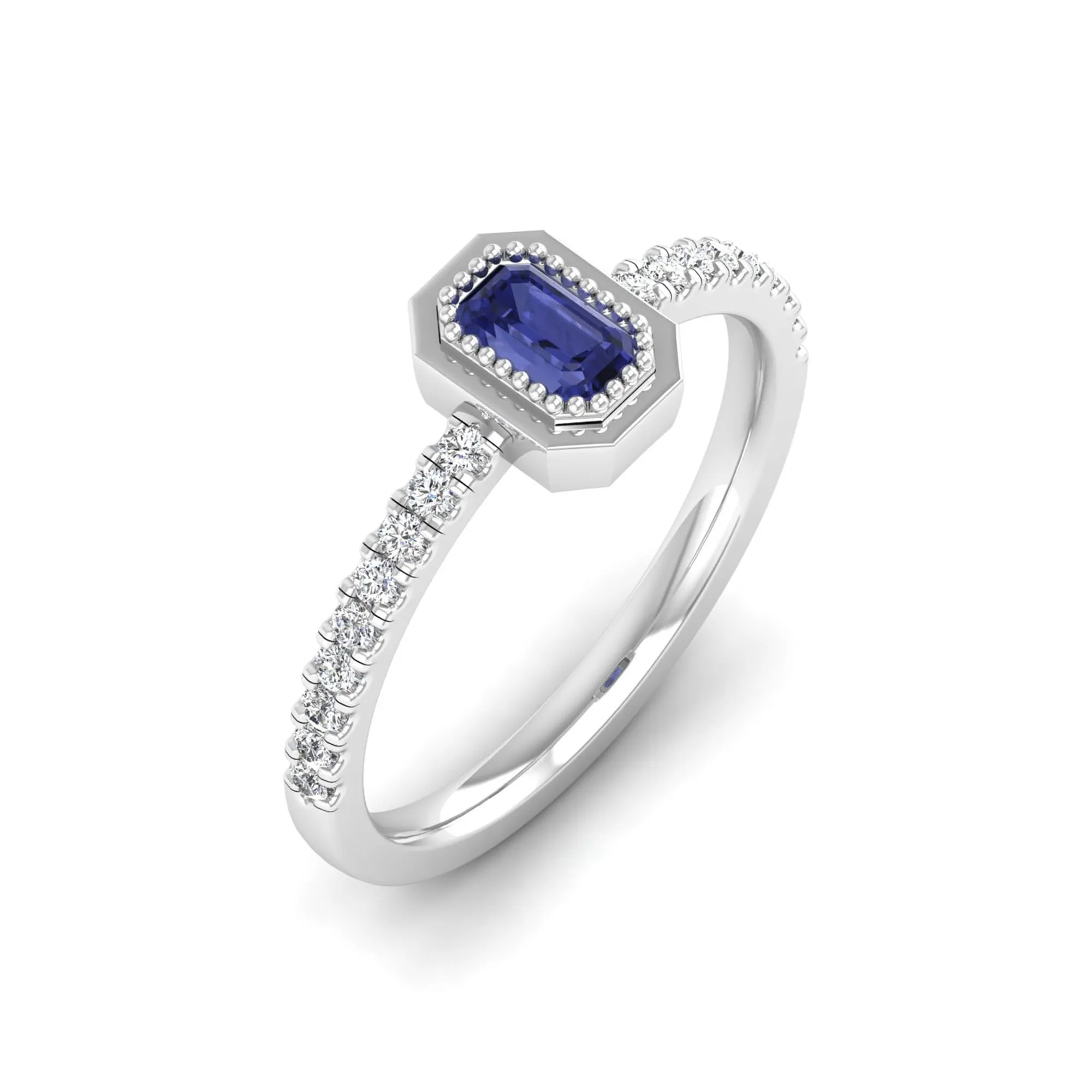Emerald Cut Tanzanite and Diamond Ring
