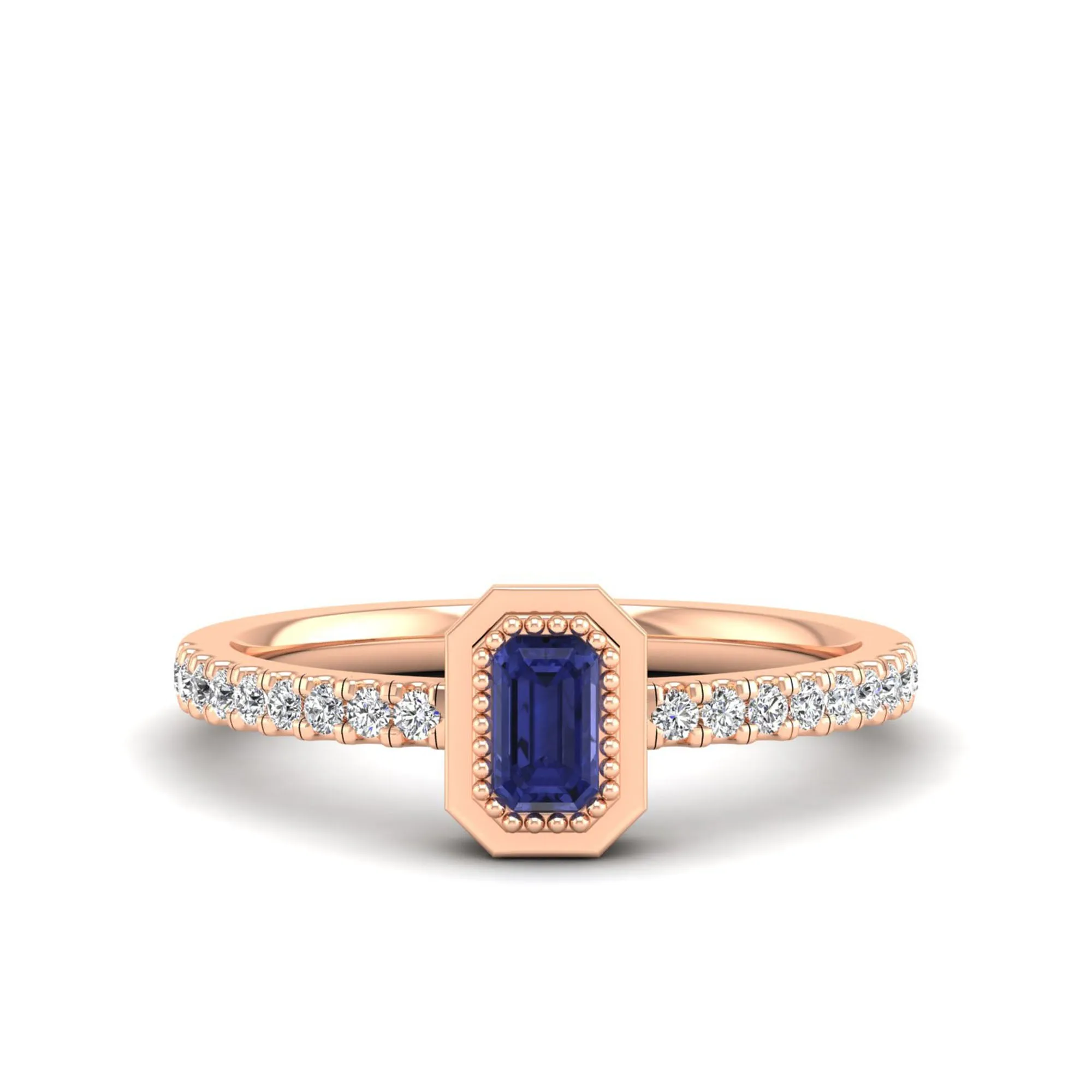 Emerald Cut Tanzanite and Diamond Ring