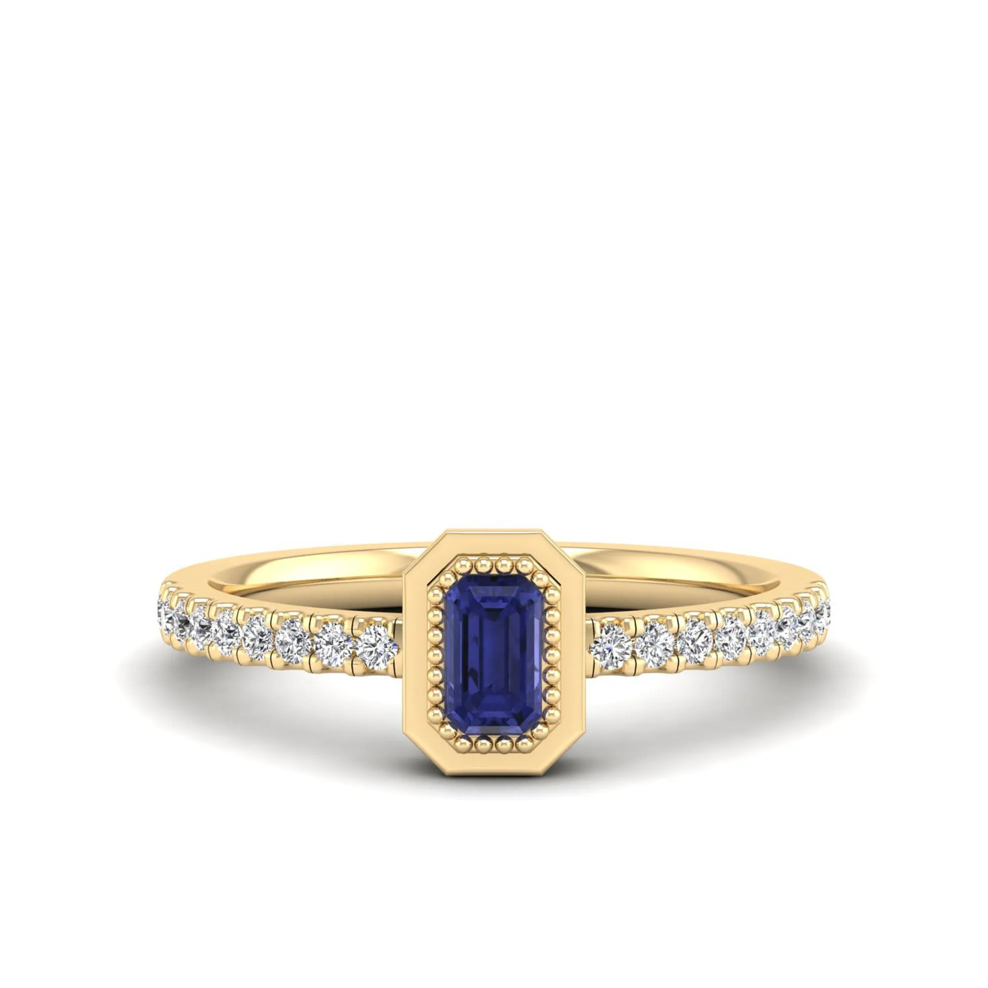Emerald Cut Tanzanite and Diamond Ring