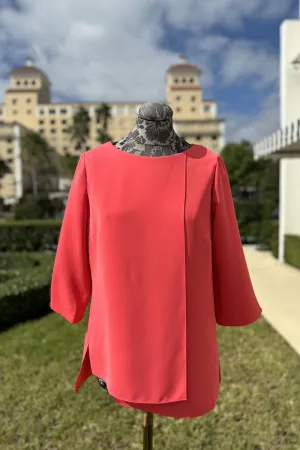 Emmelle Layered Front Luxurious Crepe Tunic in Coral