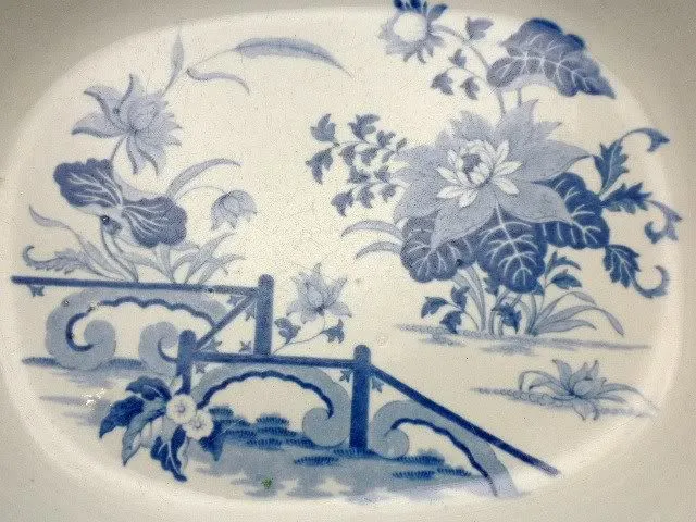 English Antique Gilt Tureen Blue White C 1860