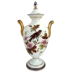 English Victorian Bristol Painted Glass Covered Urn