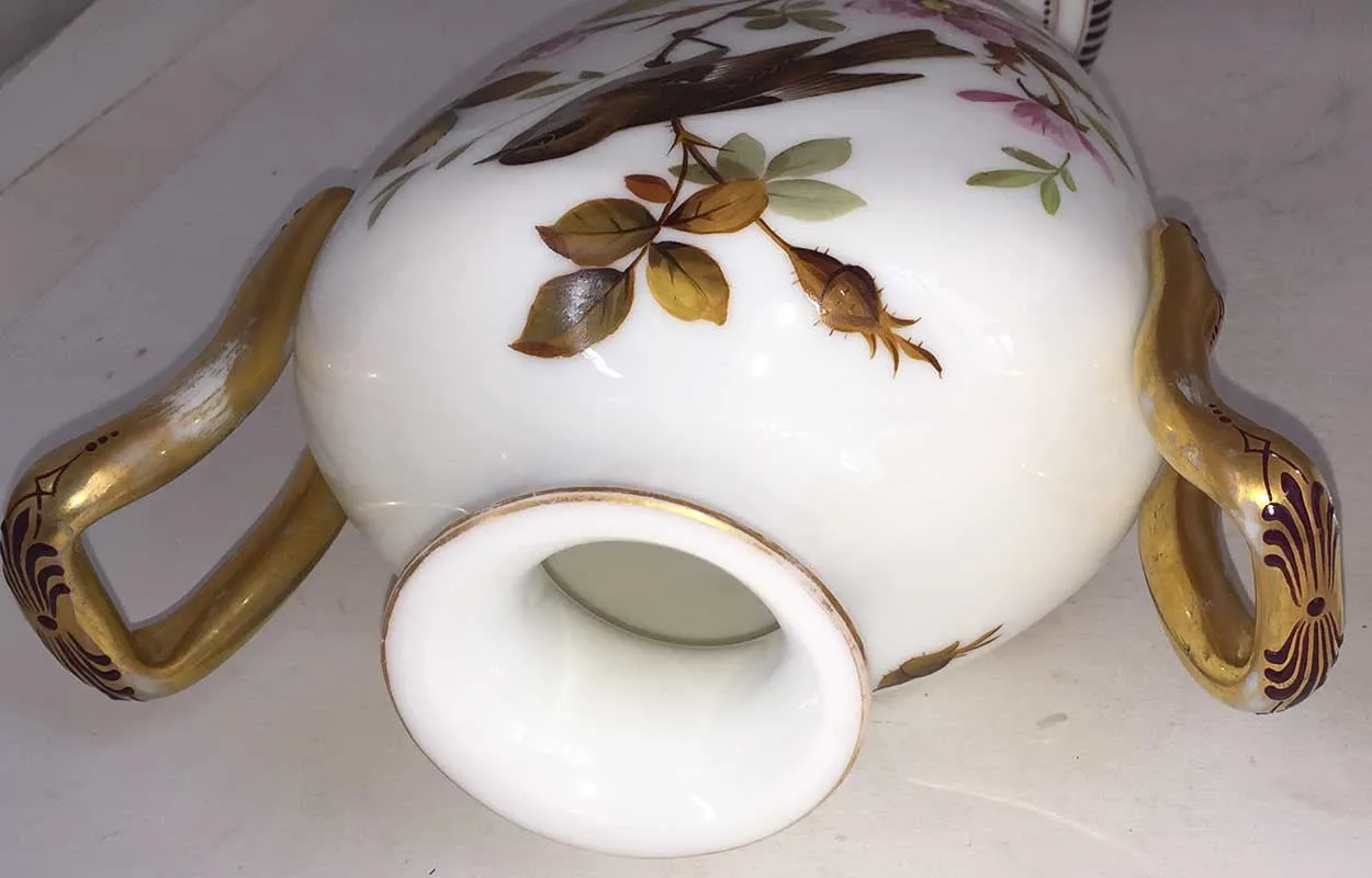 English Victorian Bristol Painted Glass Covered Urn