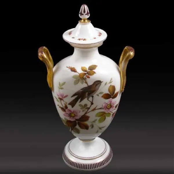 English Victorian Bristol Painted Glass Covered Urn