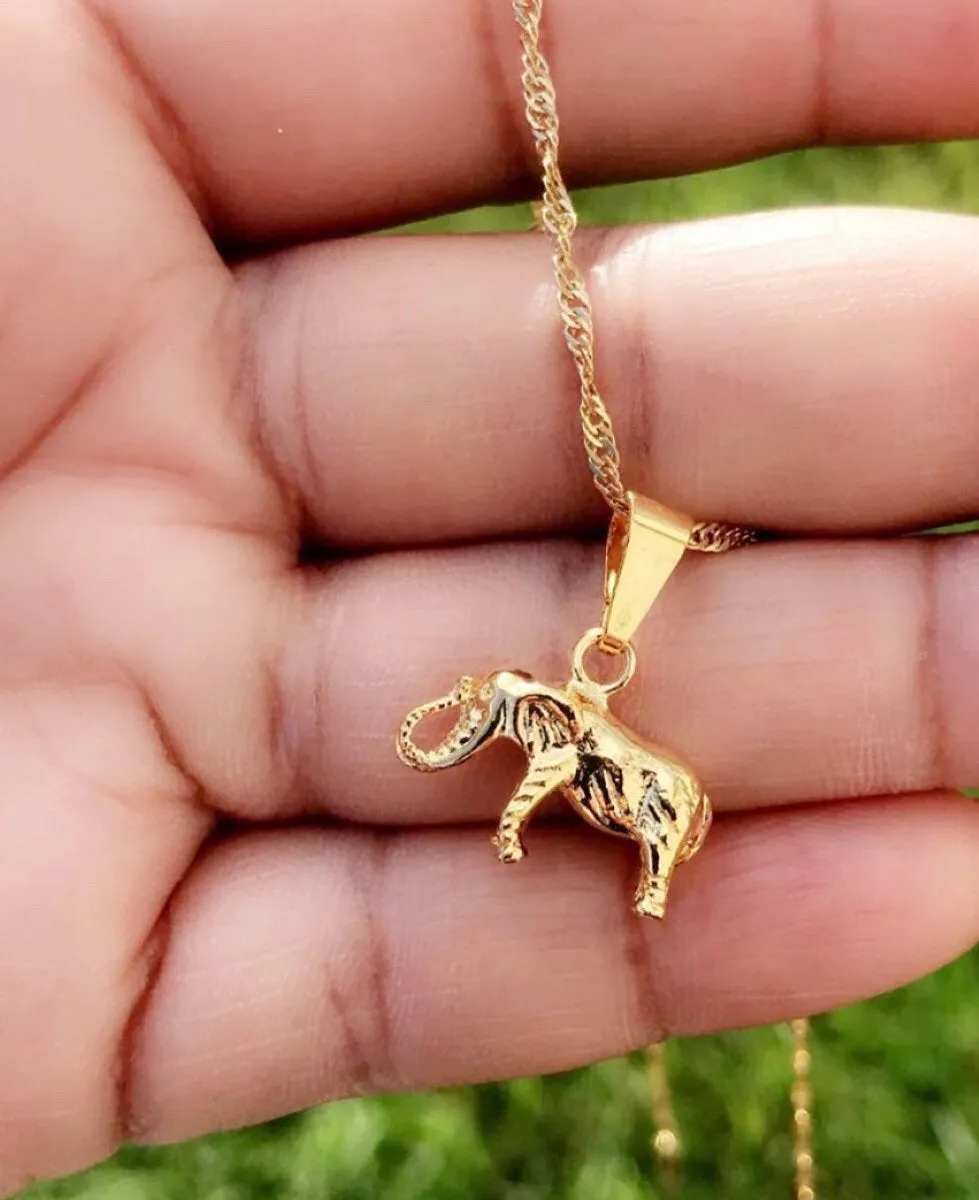 Ephant necklace set , 2 piece 18k gold plated heart africa and elephant charm set