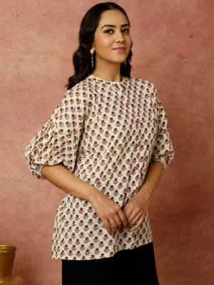 Ethnic Printed Cotton Lurex Boxy Top