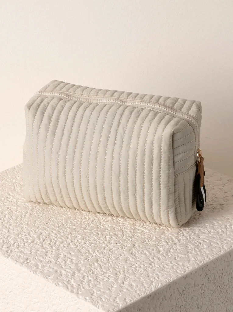 Ezra Quilted Nylon Boxy Cosmetic Pouch Set - Ivory