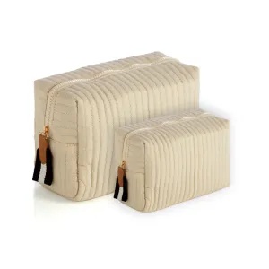 Ezra Quilted Nylon Boxy Cosmetic Pouch Set - Ivory