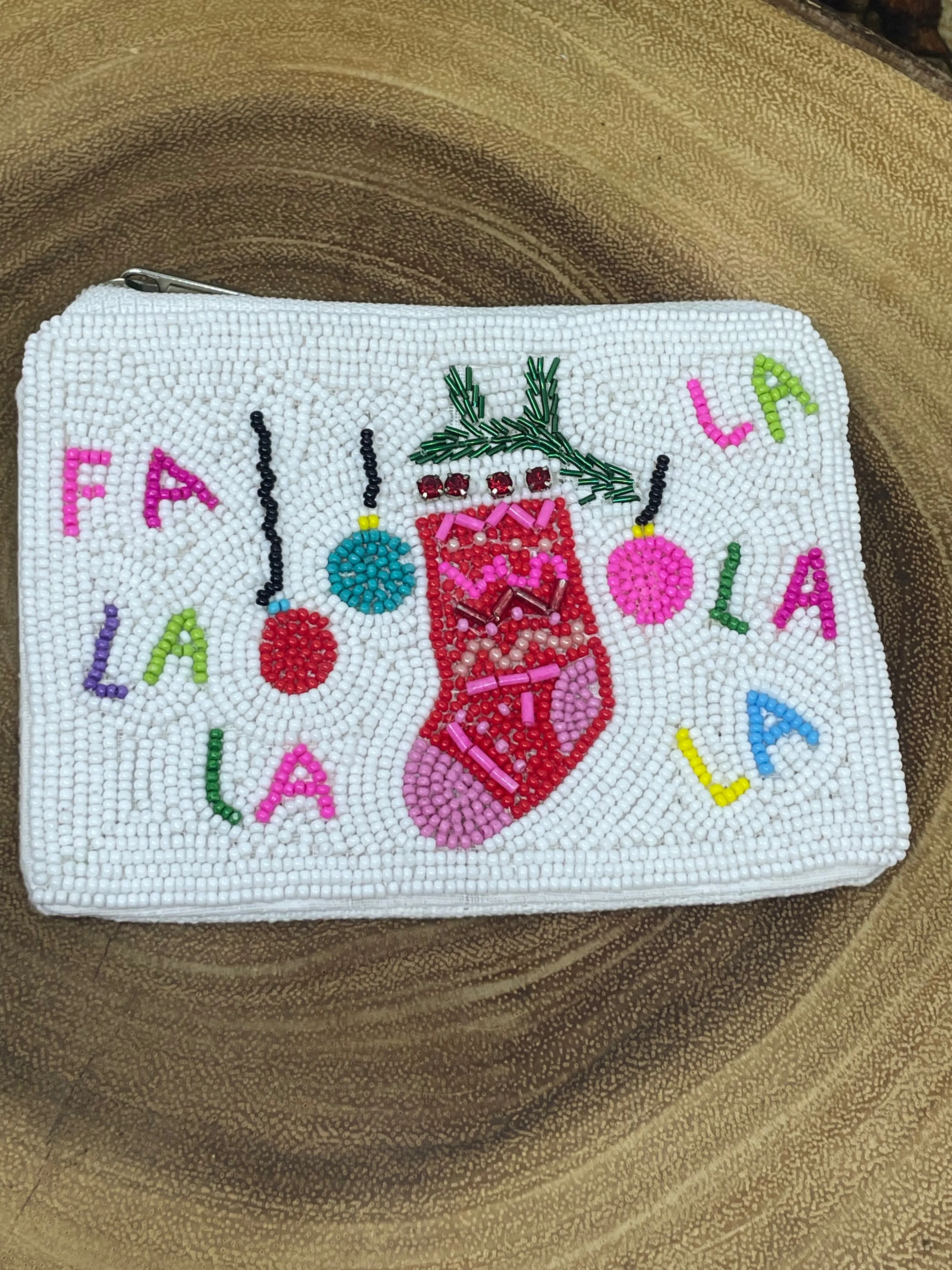 FA LA LA Stocking Beaded Coin Purse