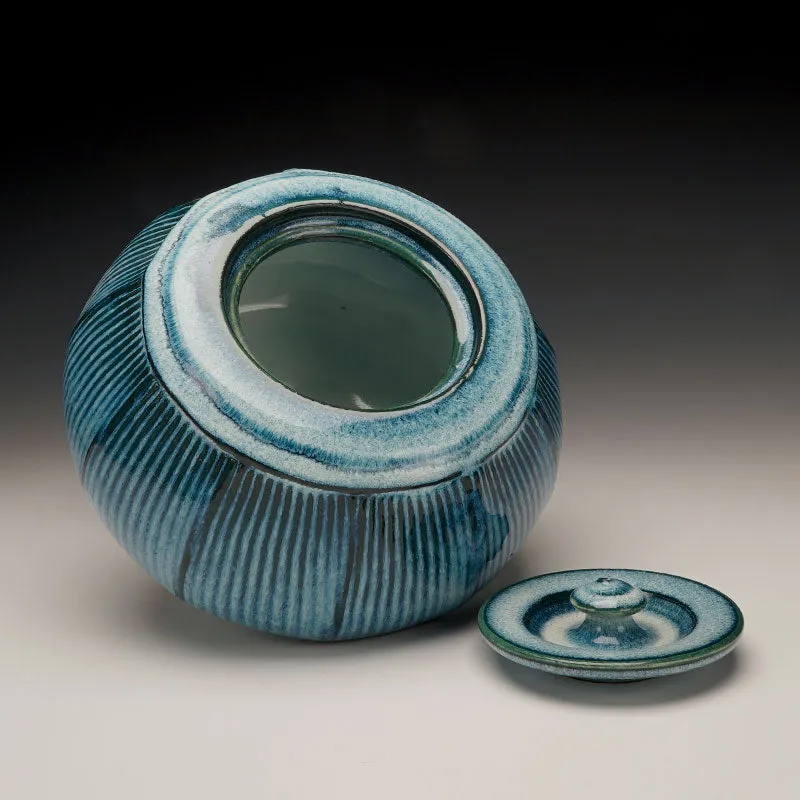 Faceted Jar Chun Glaze over Black Slip