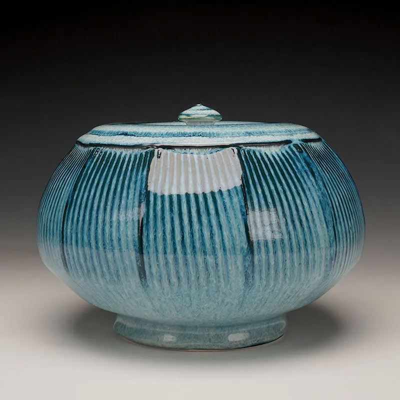 Faceted Jar Chun Glaze over Black Slip