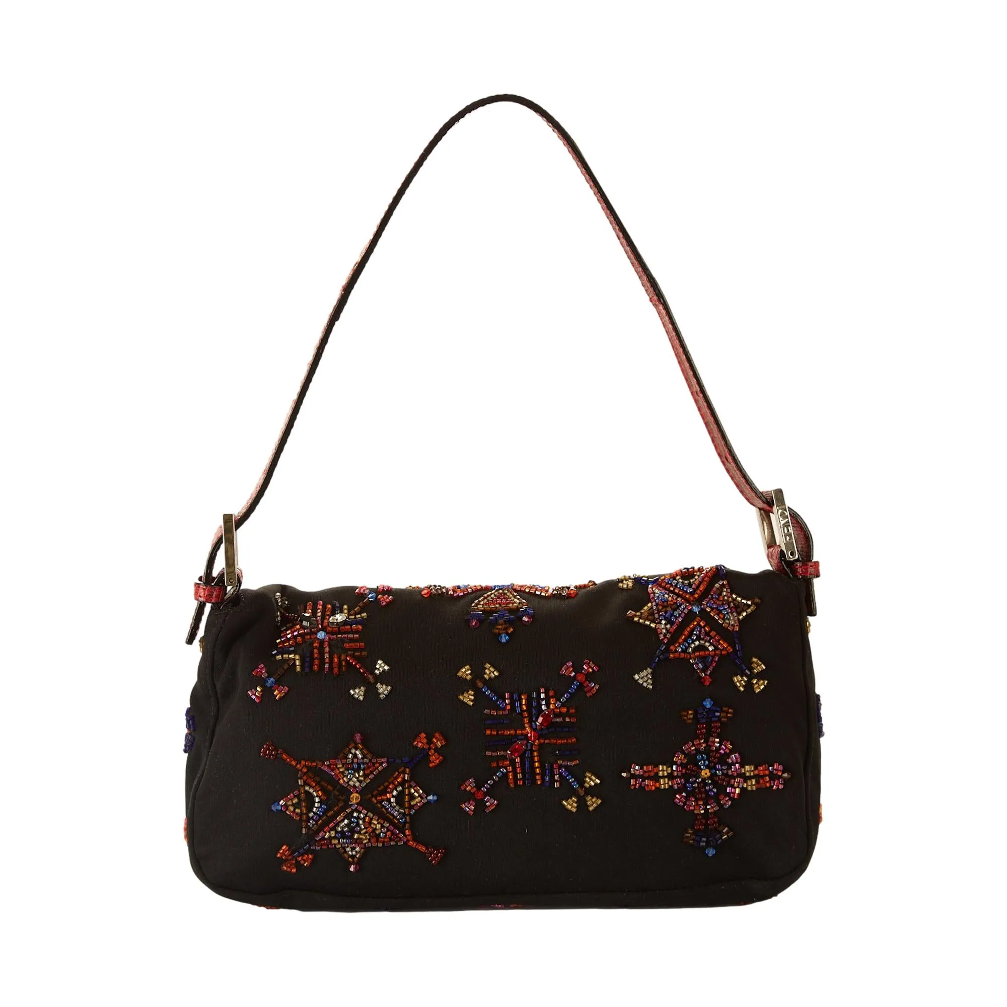 Fendi Black and Red Beaded Baguette