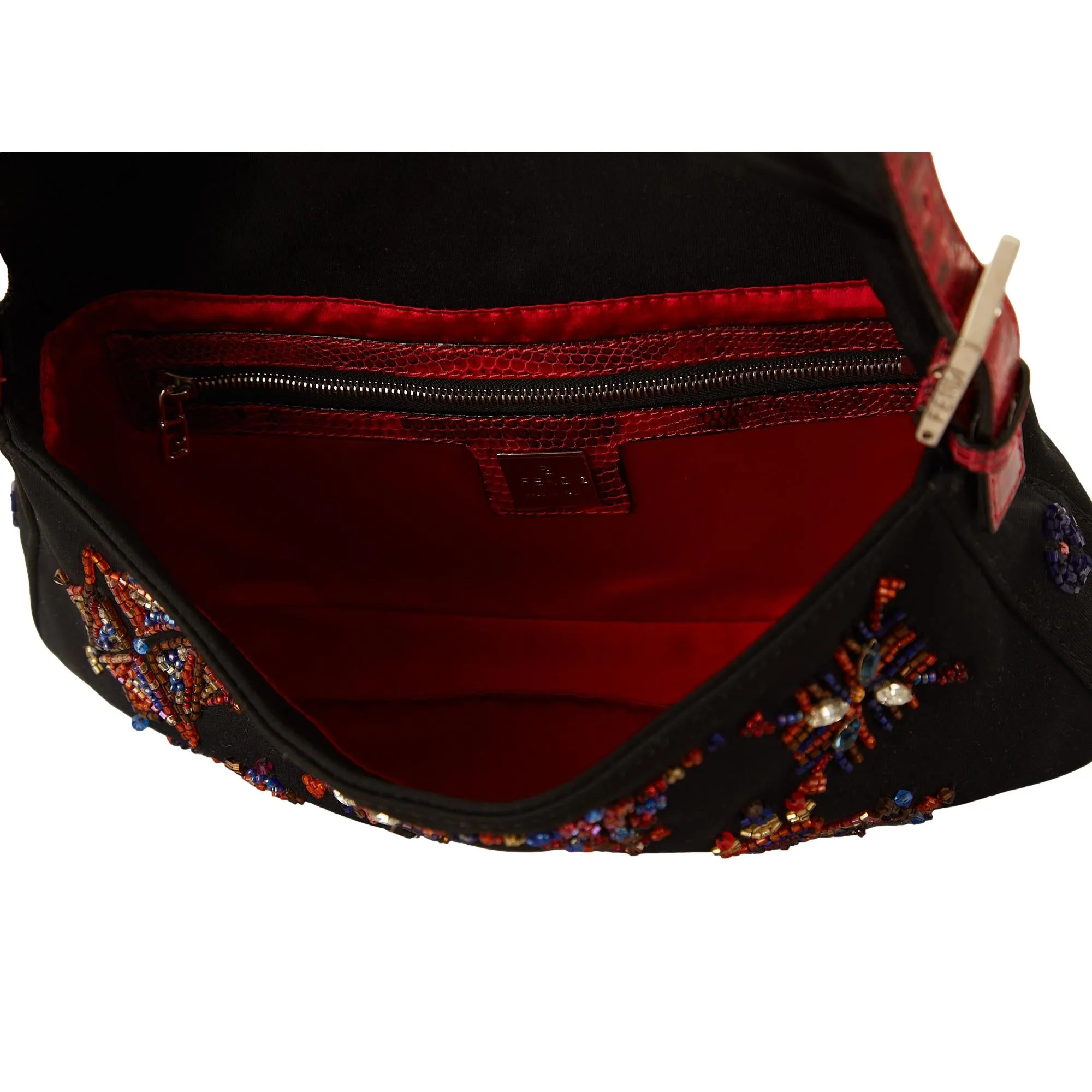 Fendi Black and Red Beaded Baguette