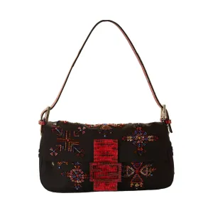 Fendi Black and Red Beaded Baguette