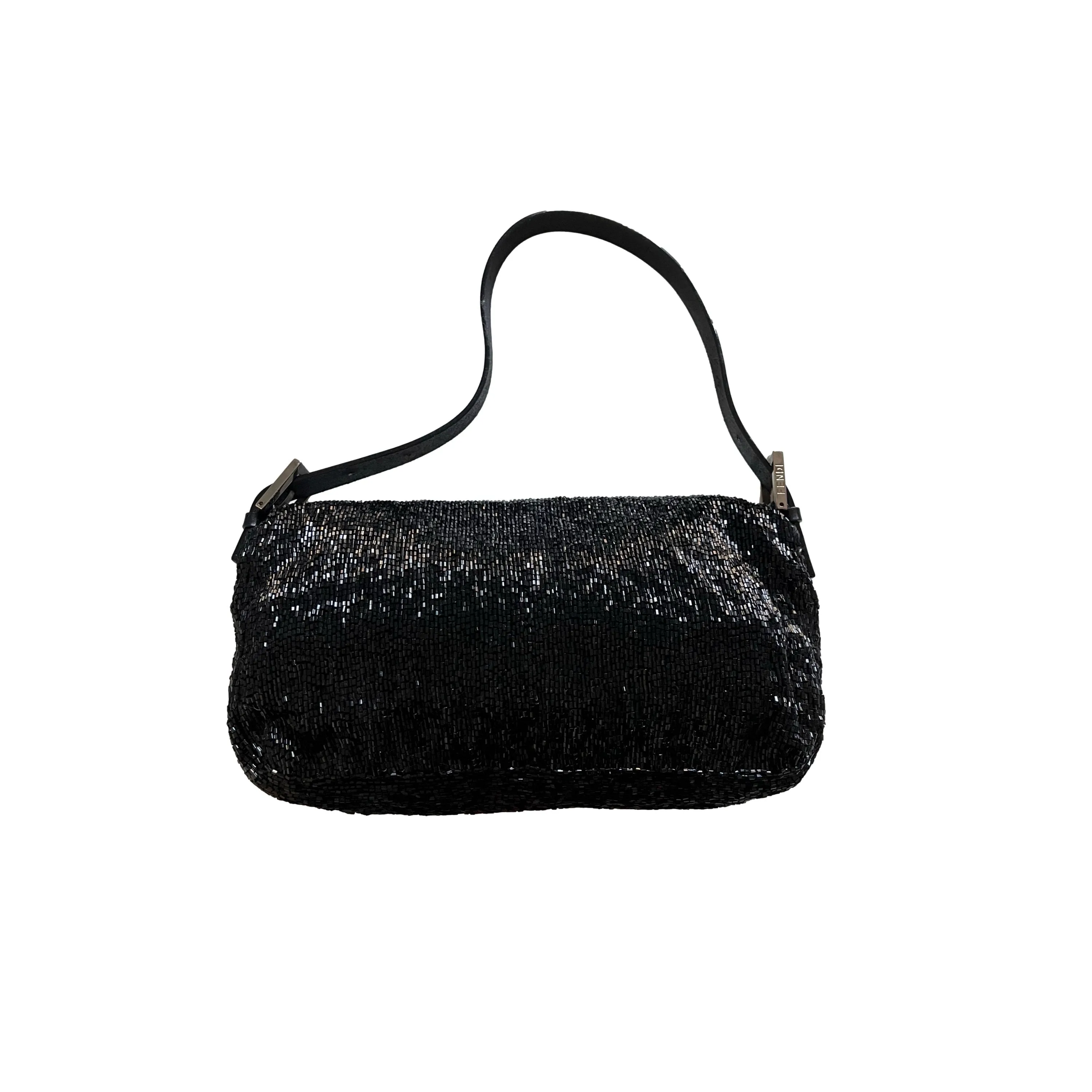 Fendi Black Beaded Baguette Shoulder Bag