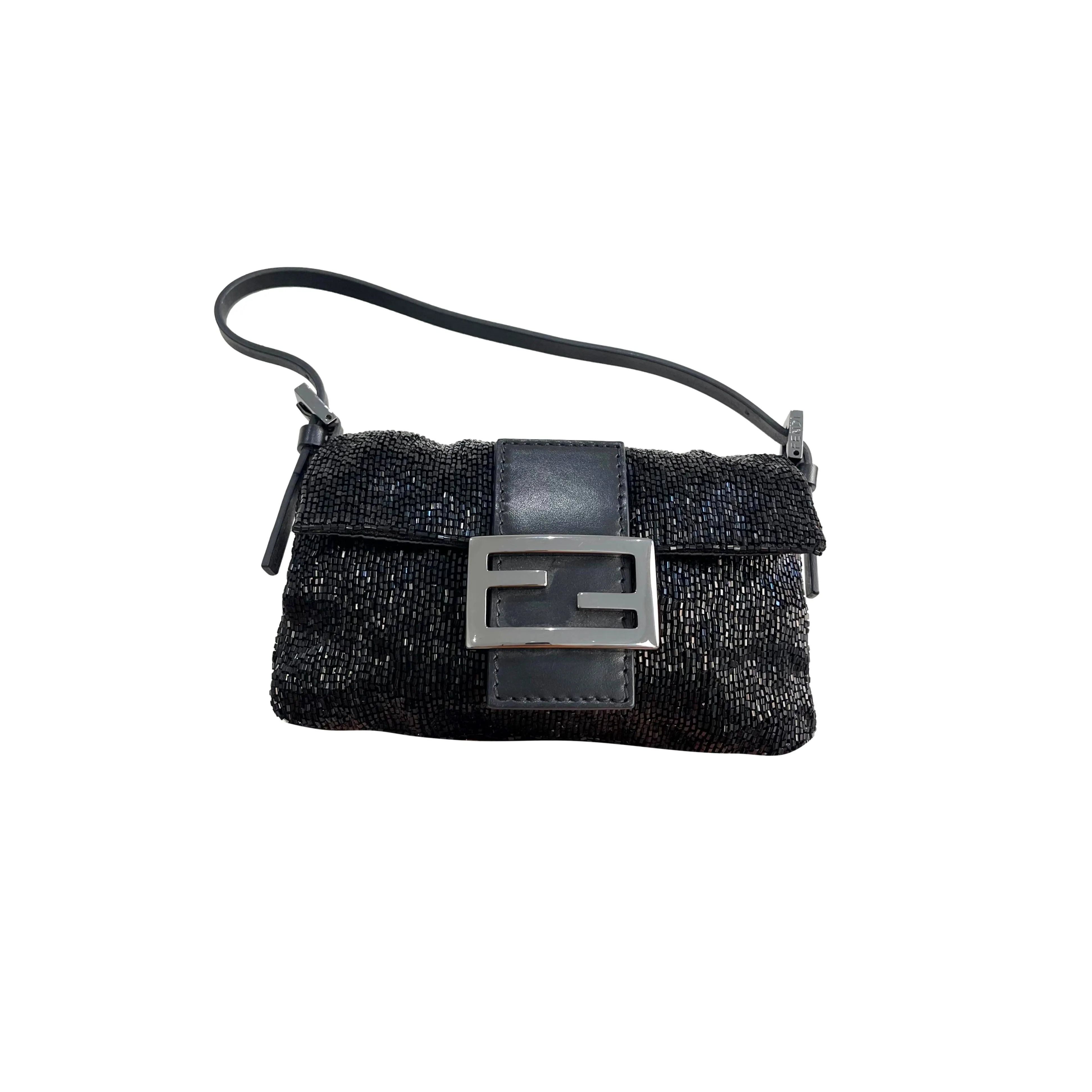 Fendi Black Beaded Mini Baguette Bag
