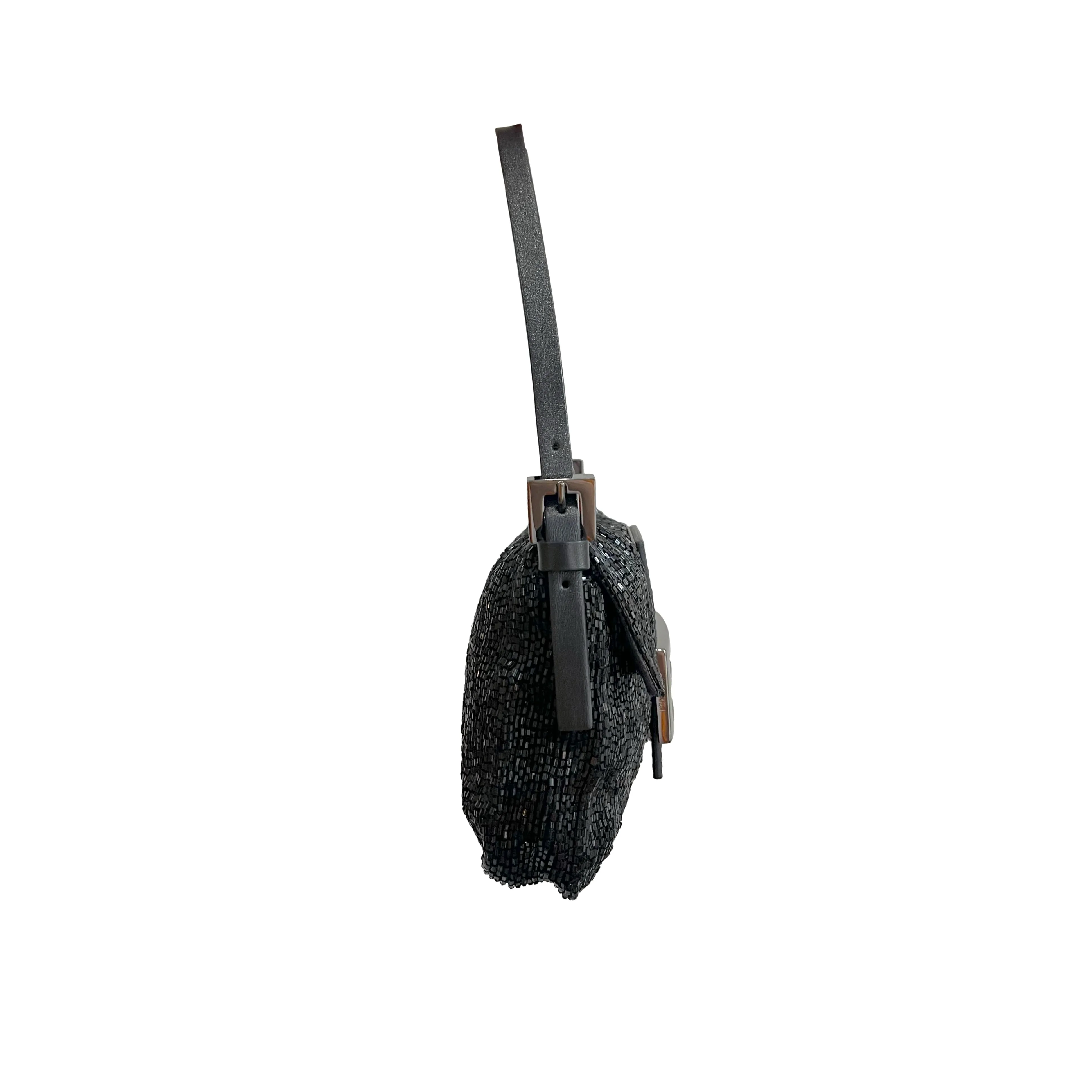 Fendi Black Beaded Mini Baguette Bag