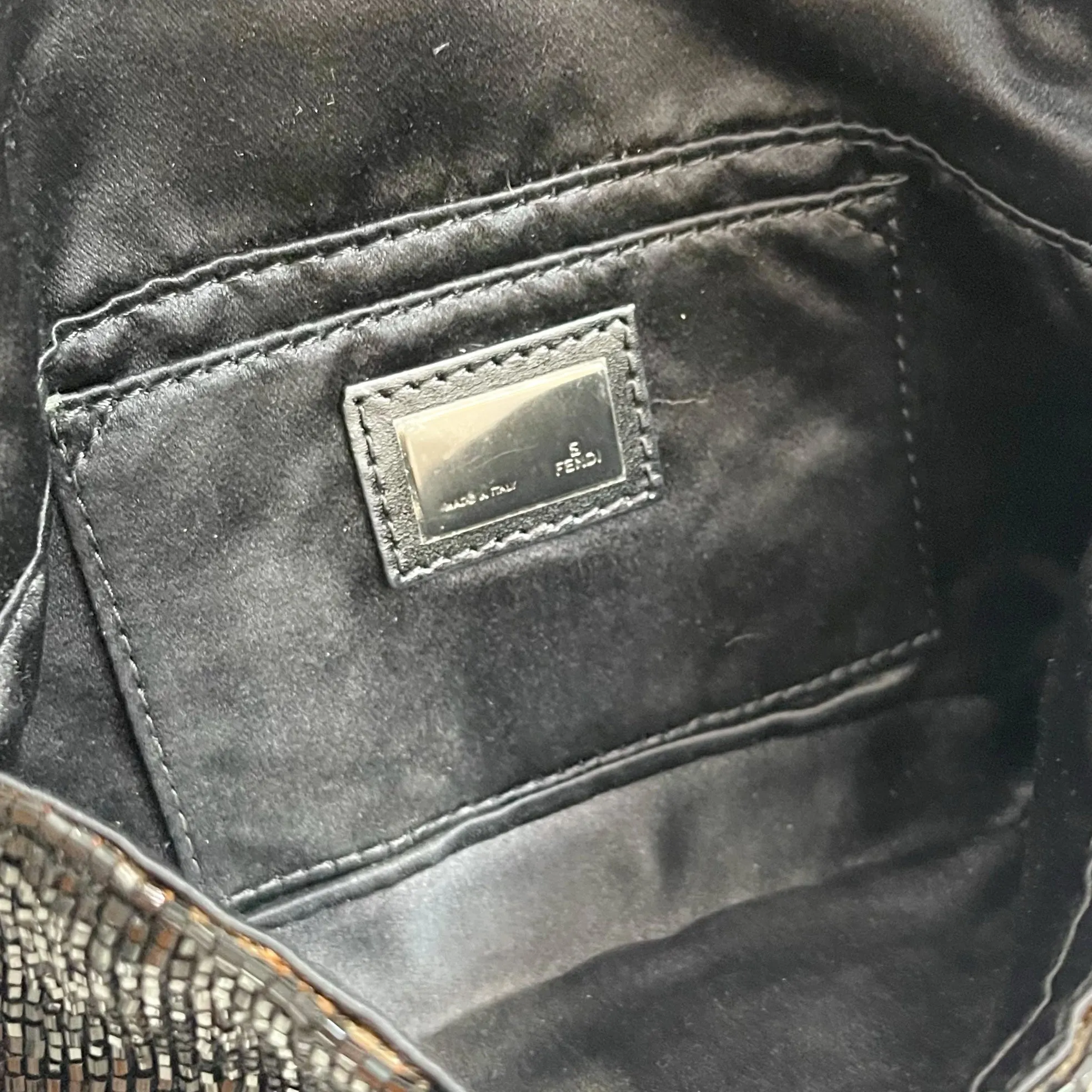 Fendi Black Beaded Mini Baguette Bag
