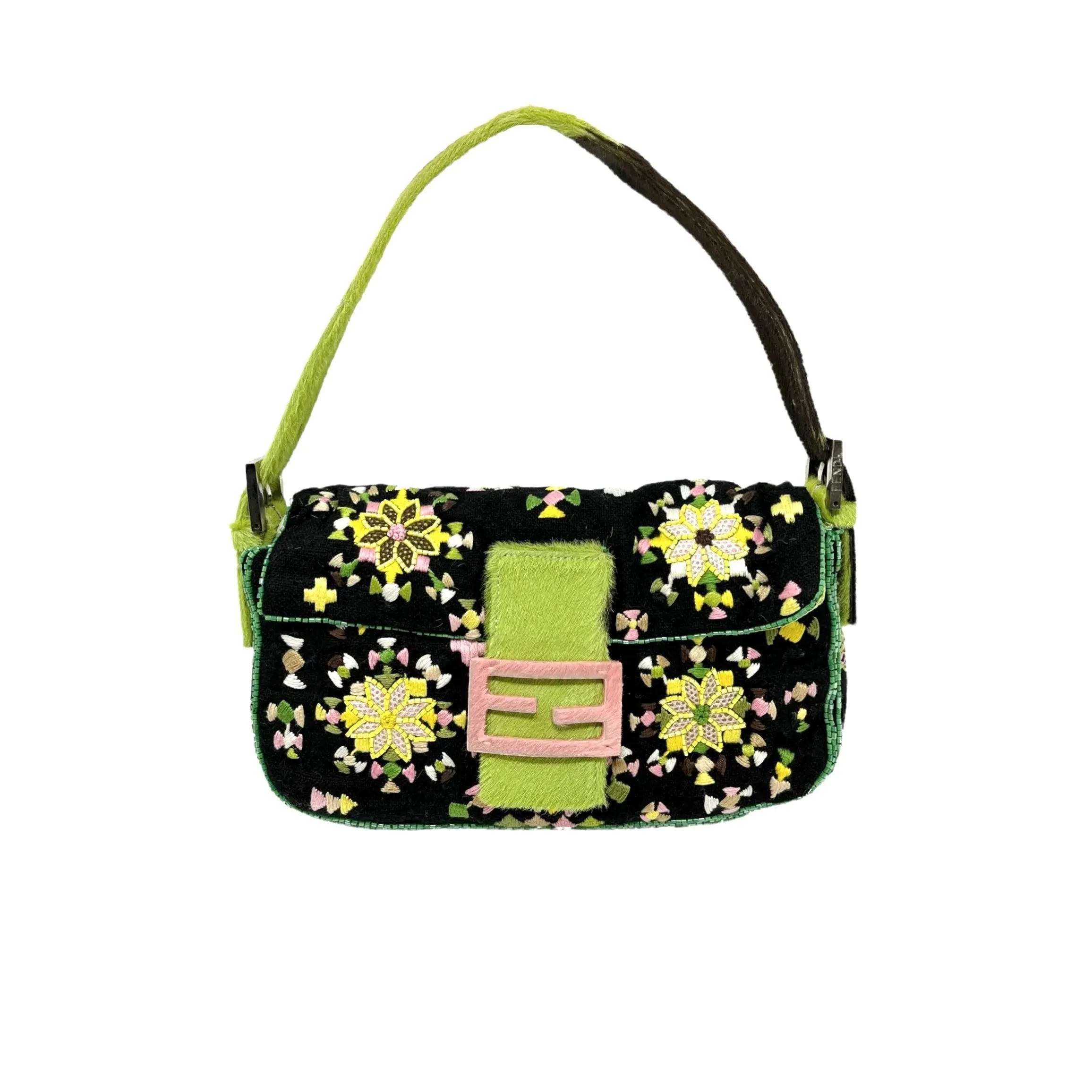 Fendi Black Multicolor Beaded Baguette