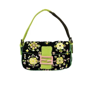 Fendi Black Multicolor Beaded Baguette