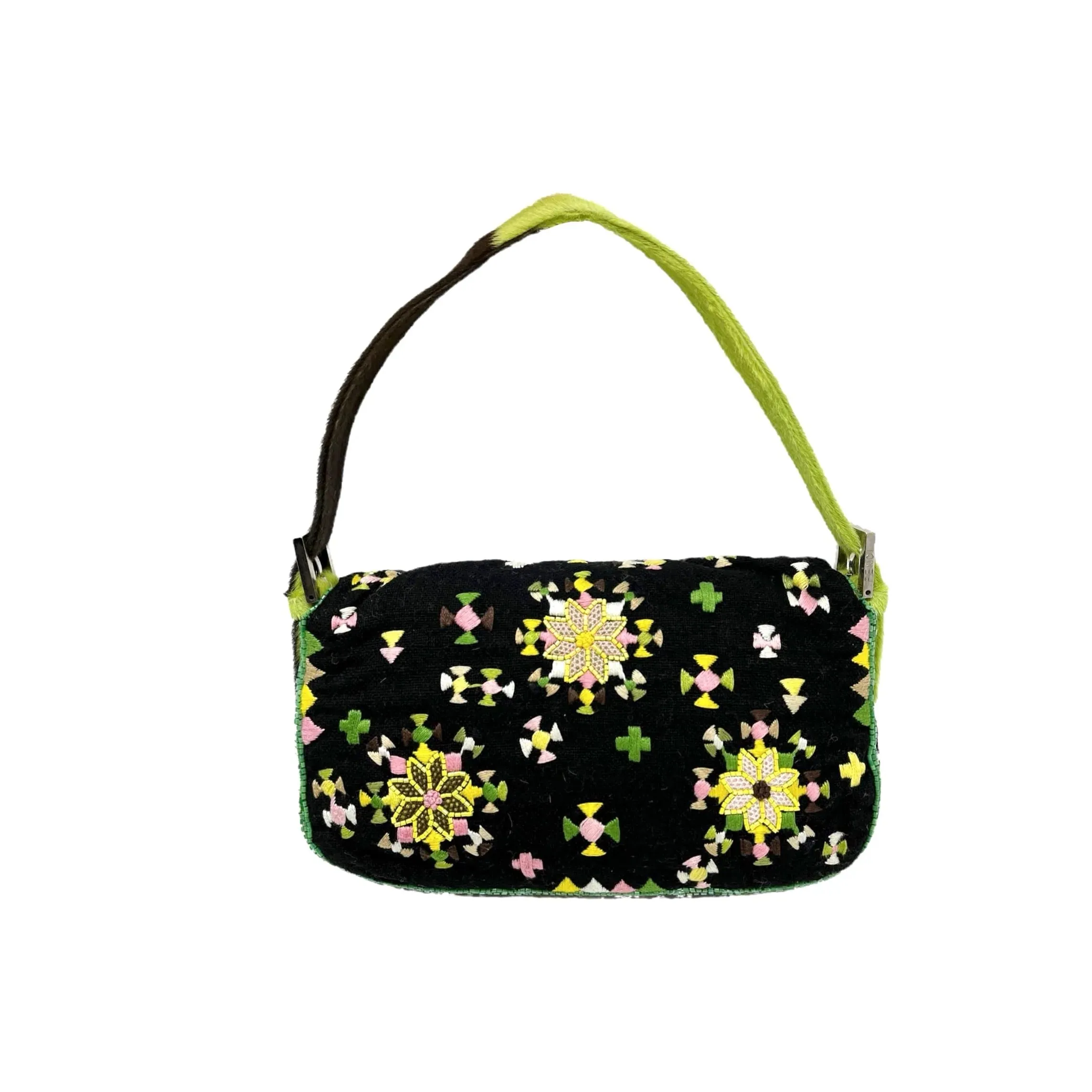 Fendi Black Multicolor Beaded Baguette