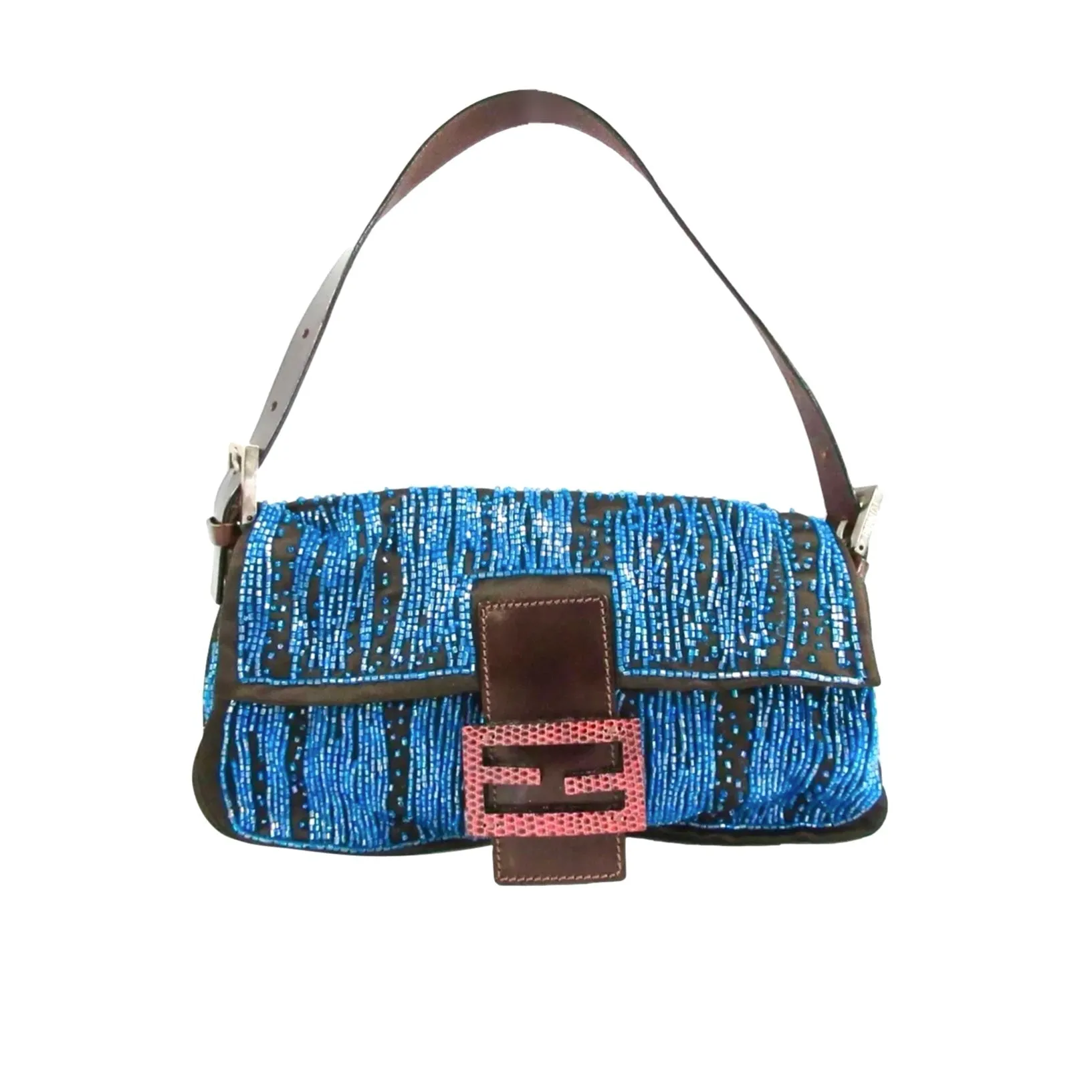 Fendi Blue Beaded Baguette Bag