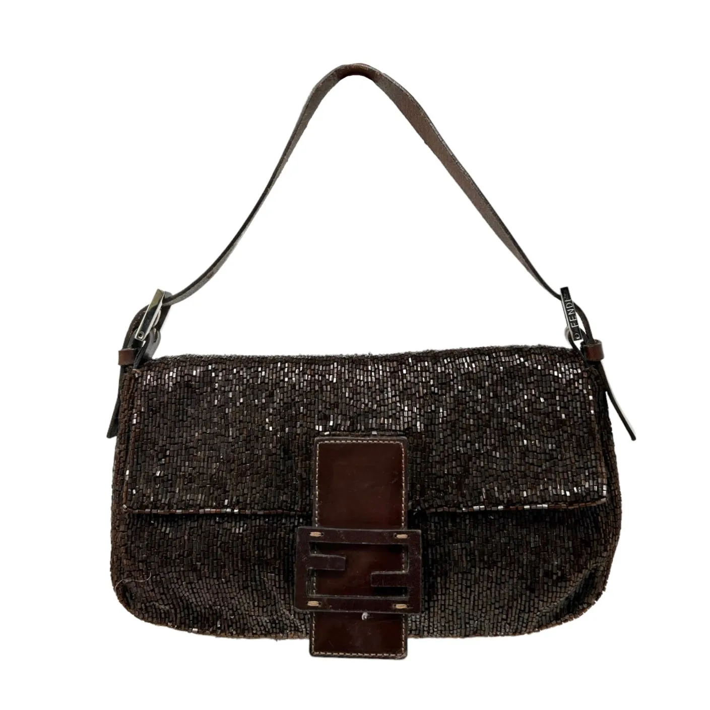 Fendi Brown Beaded Baguette Bag