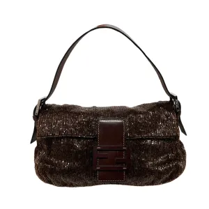 Fendi Brown Beaded Baguette Bag