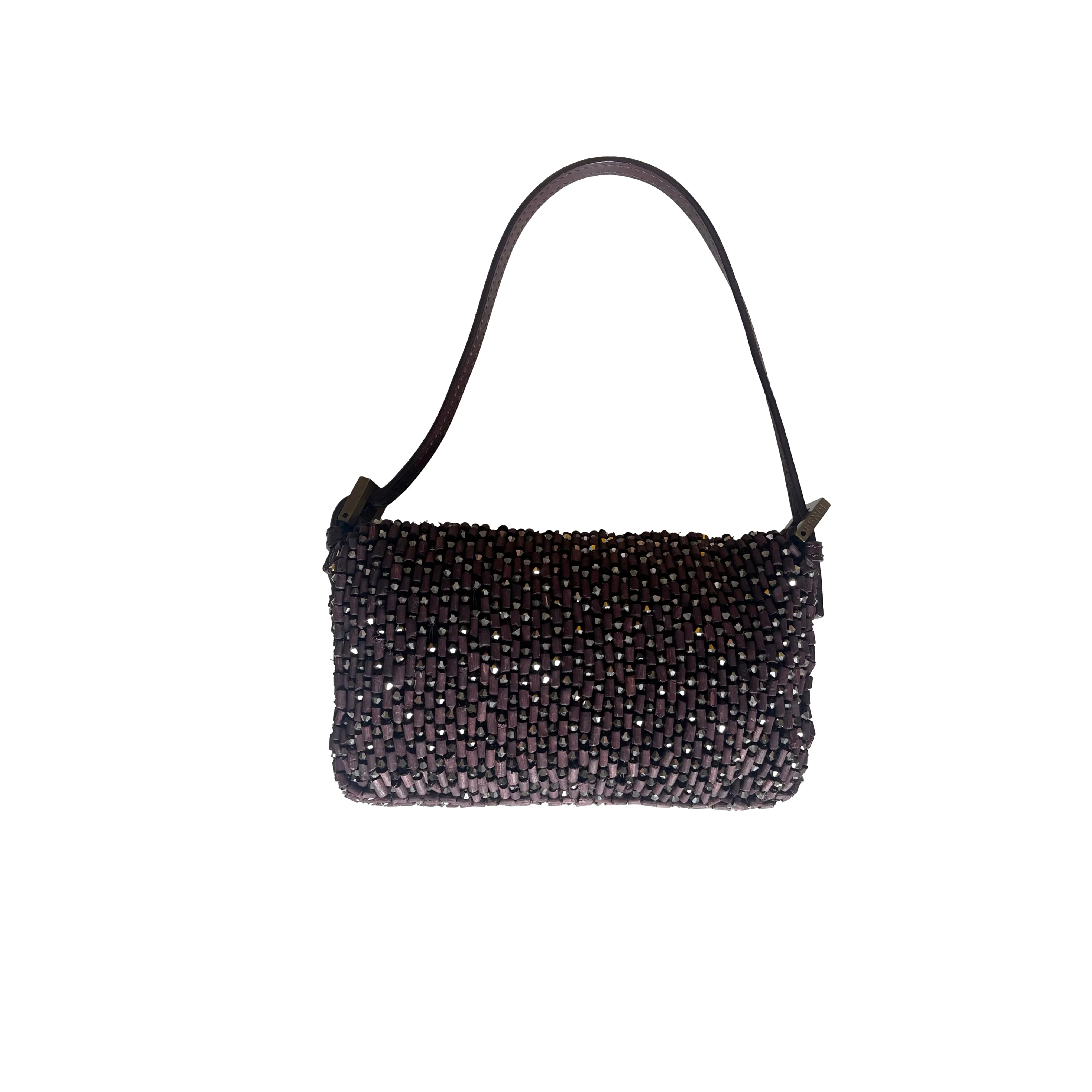 Fendi Brown Wooden Beaded Mini Baguette