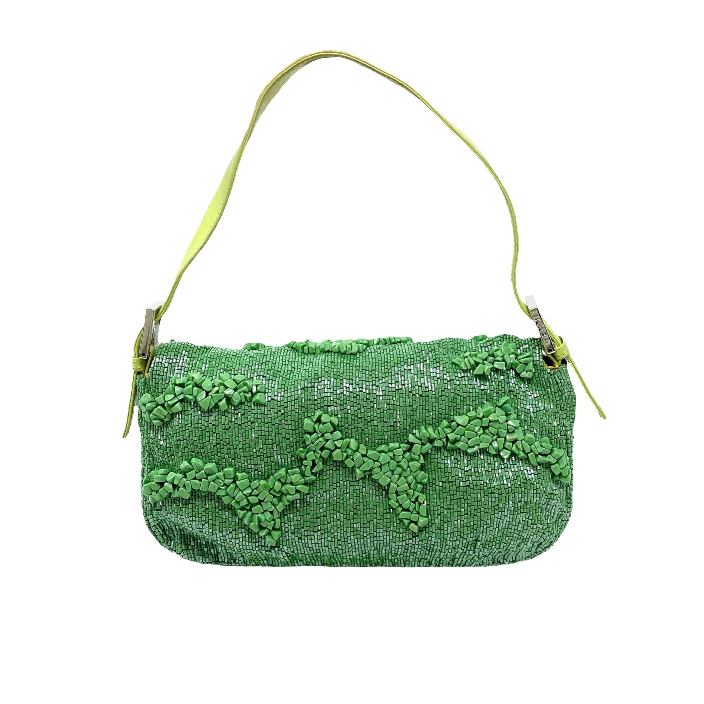 Fendi Green Beaded Rock Baguette Bag
