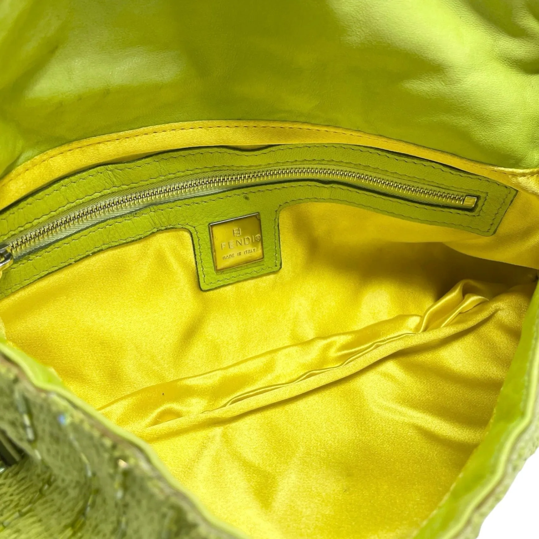 Fendi Lime Green Beaded Baguette Bag