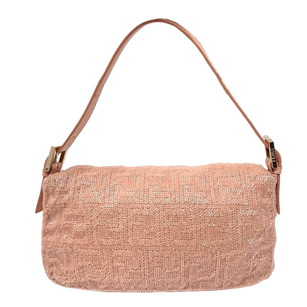 Fendi Peach Beaded Logo Baguette