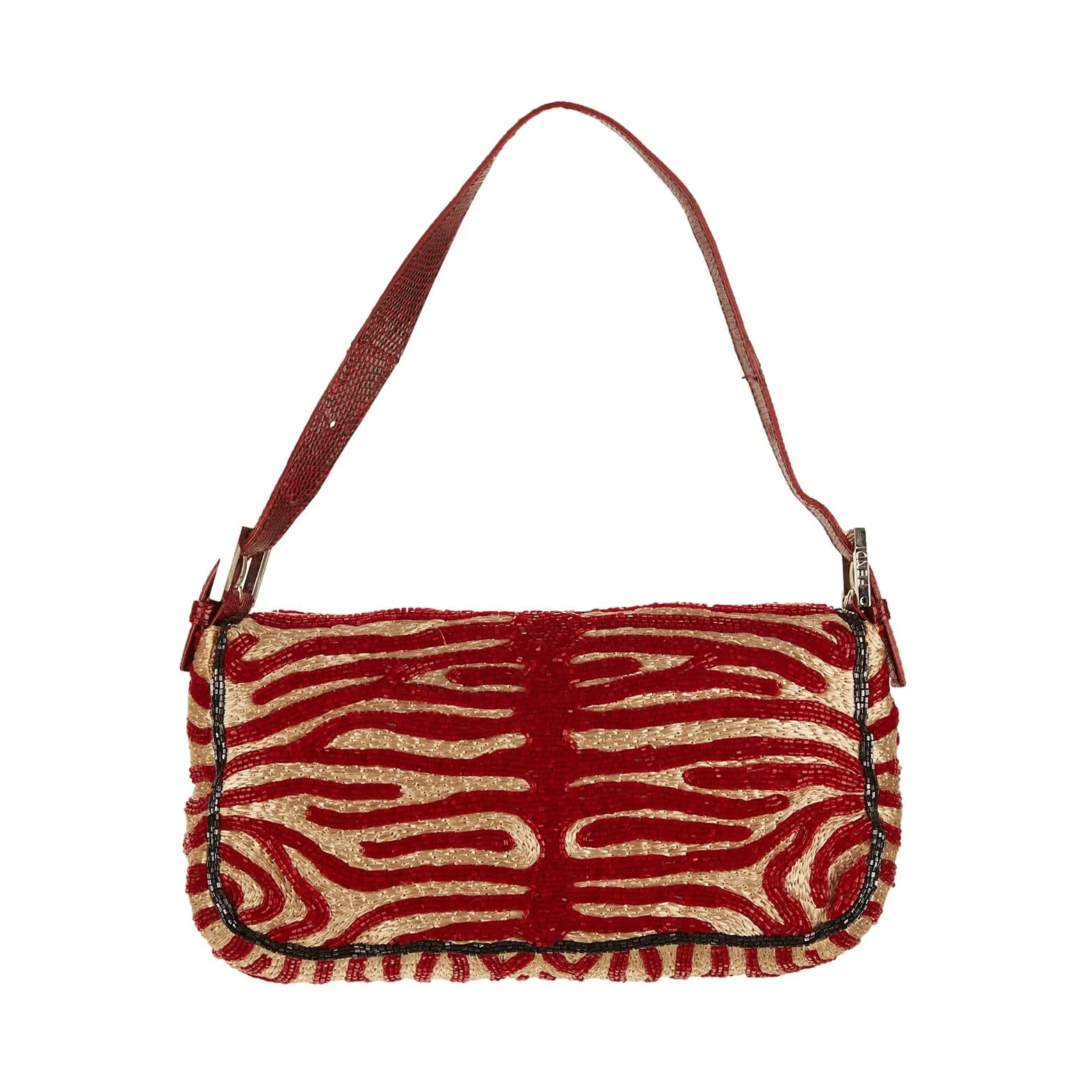 Fendi Red Zebra Beaded Baguette