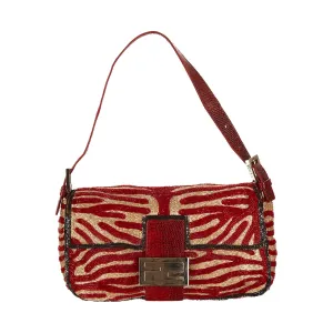 Fendi Red Zebra Beaded Baguette