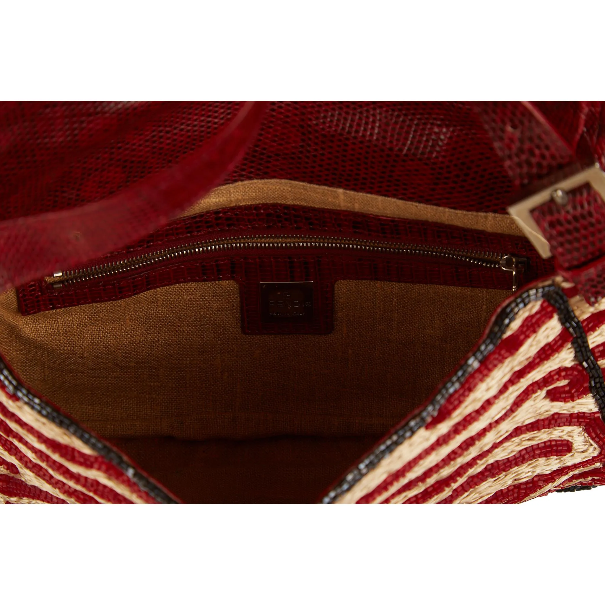 Fendi Red Zebra Beaded Baguette