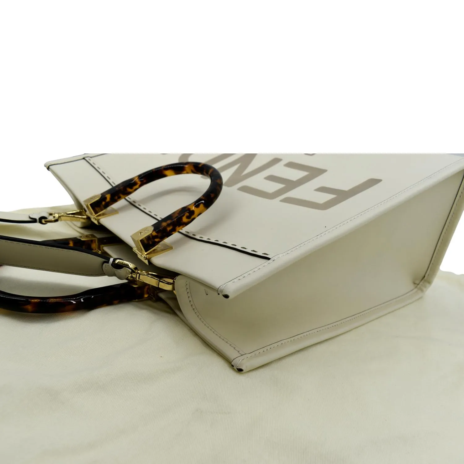 FENDI Sunshine Plexiglass Leather Shoulder Tote Bag White