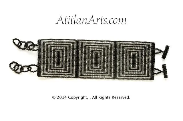 Flat Bracelet Silver & Black Squares wide